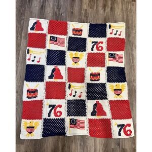 Vintage Handmade Bicentennial 1976 Granny‎ Blanket Throw Afghan American Flag
